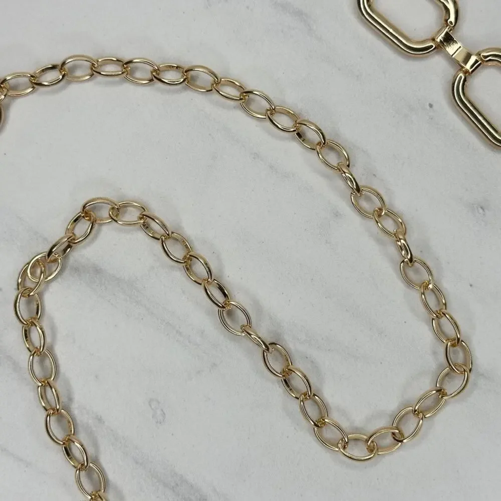 Gold Tone Metal Rectangular Chain Link Belt One Size (OS) ✨